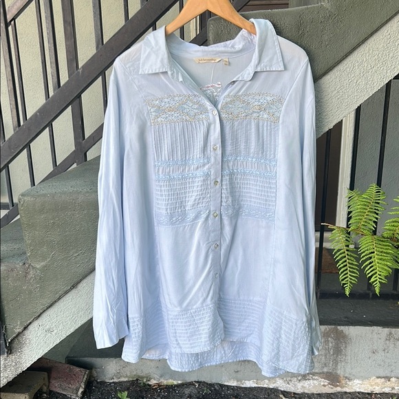 NWOT Soft Surroundings Tunic Button Front Blouse Coastal Cottagecore Sz 1X - Picture 1 of 6